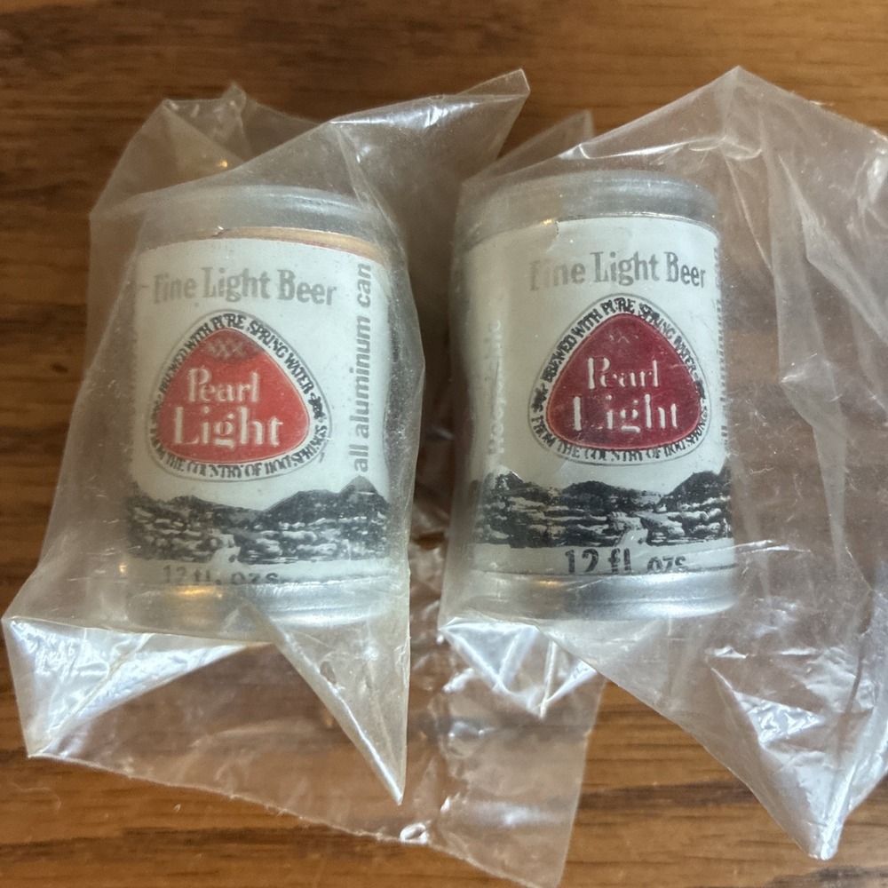 Vintage Mini Beer Can Salt & Pepper Shaker Set Pearl Lite Beer NOS Rare
